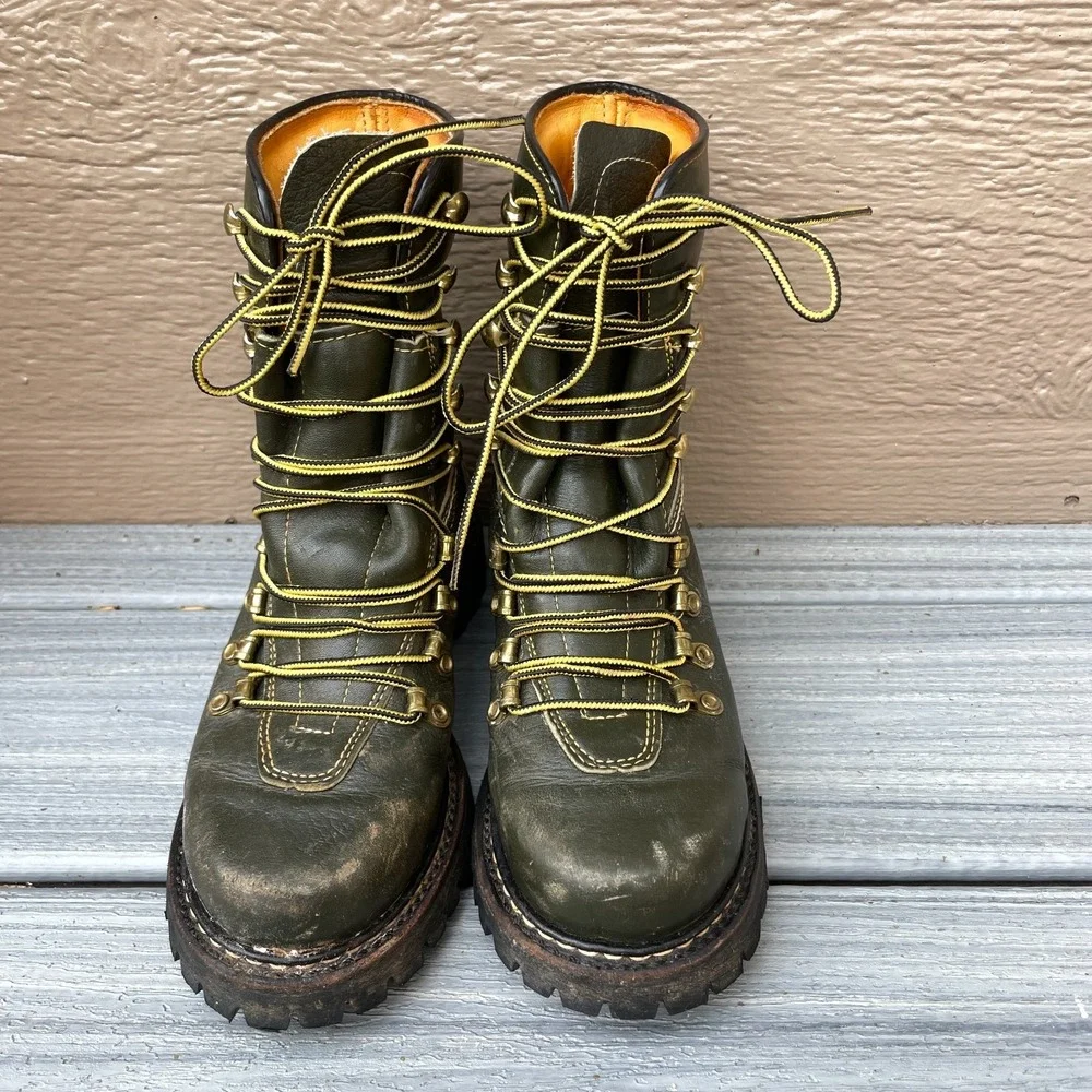 Herman Survivor Vintage 60s Boots Size 5 M/W Green Leather Logger  Vibram Soles